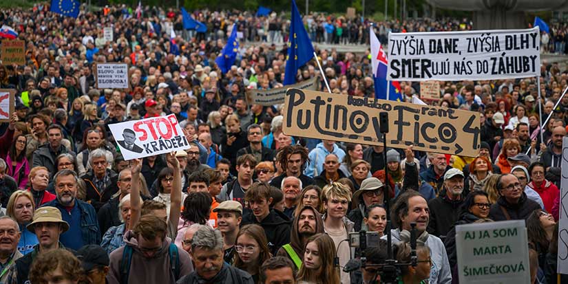 Slovaks hold nationwide protests against economic policies of populist PM Robert Fico